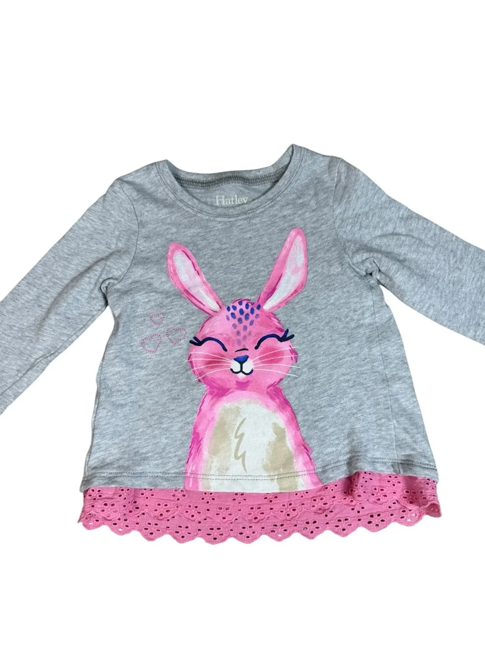 Hatley Baby Gray Pink Bunny Long Sleeve Top Size 12-18 Months